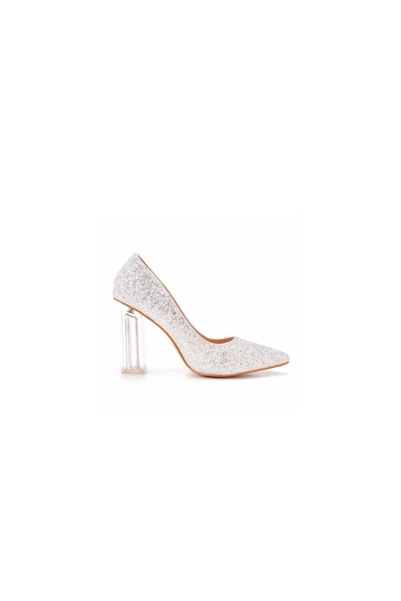 Simple Satin Slip on Pointed Toe Transparent Block Heels