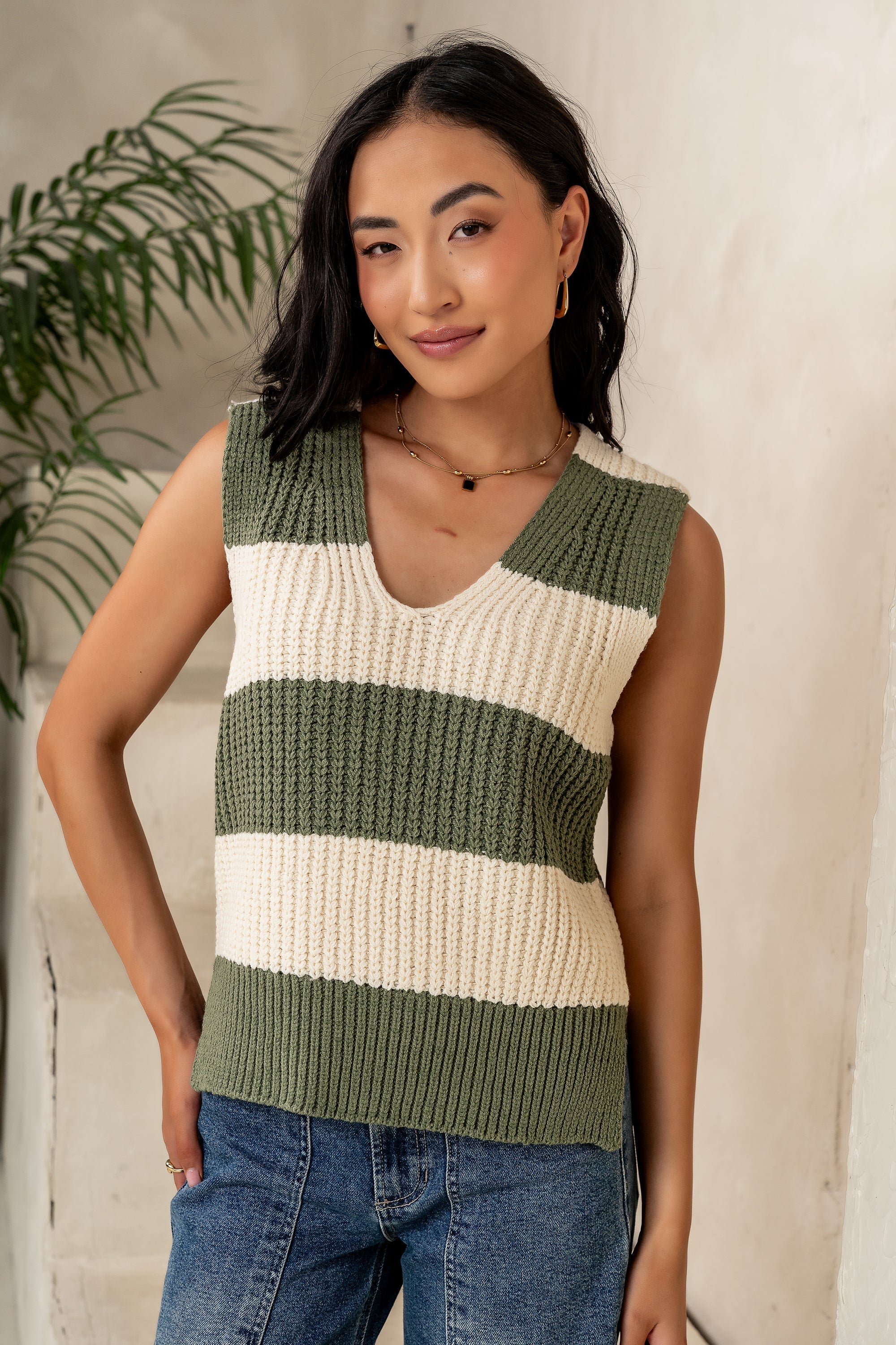 Yasmin Striped Sweater in Olive FINAL SALE