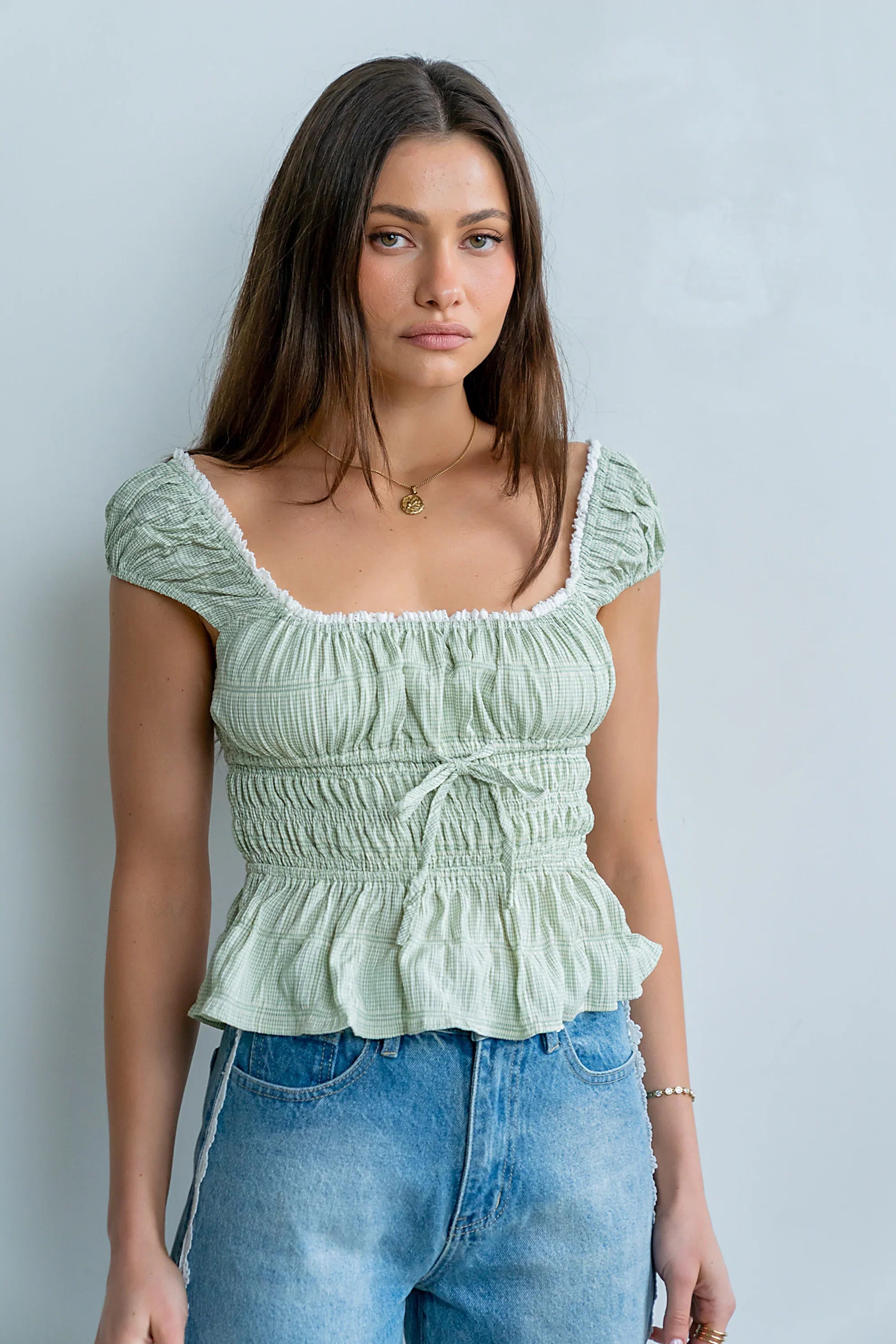 Naya Gingham Tank Top in Green