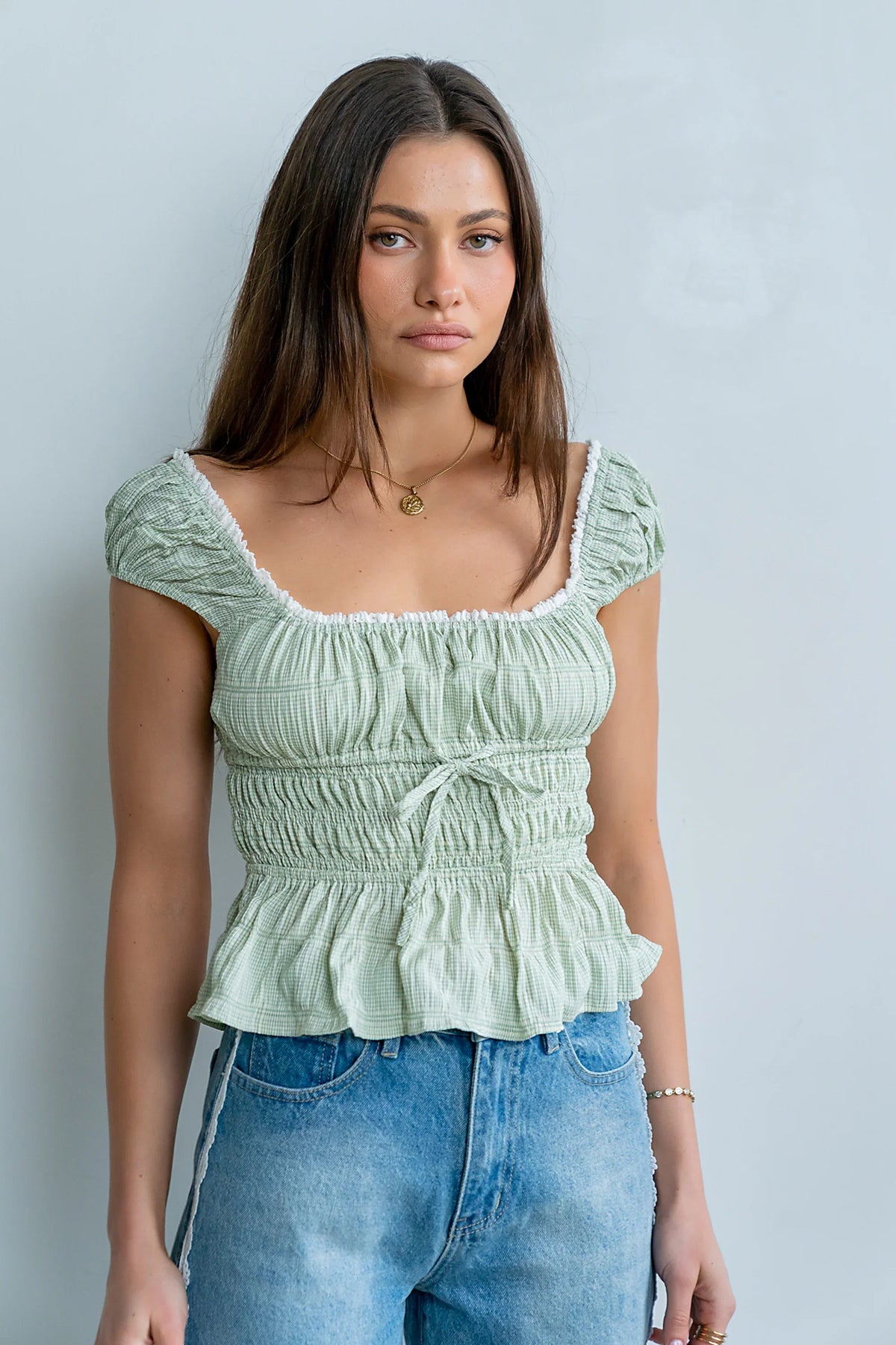 Naya Gingham Tank Top in Green
