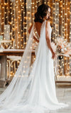 Simple Casual Trumpet V neck Sleeveless Wedding Dress for Women Floor length with V Back Long Train