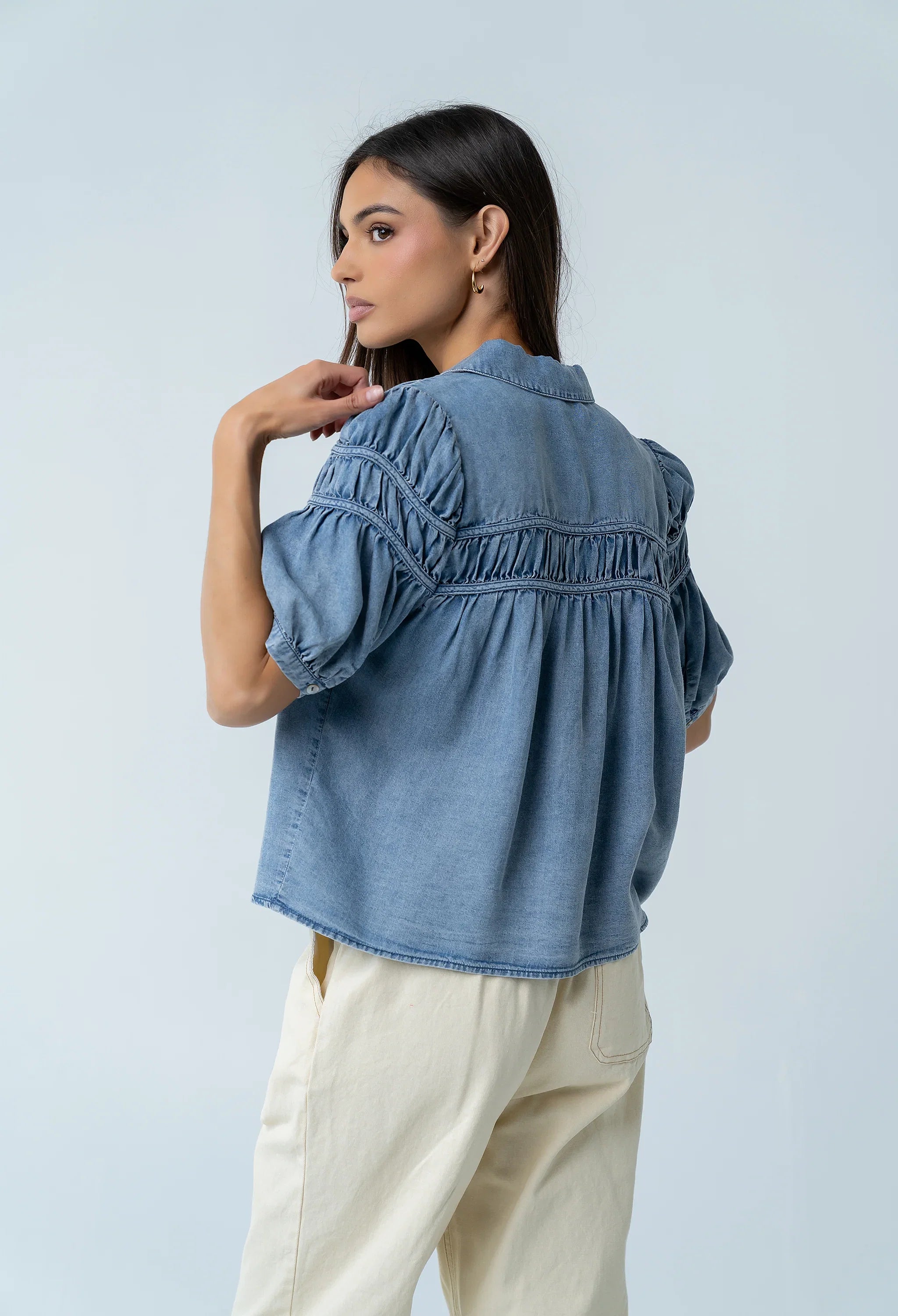 Whitney Button Up Blouse in Medium Wash