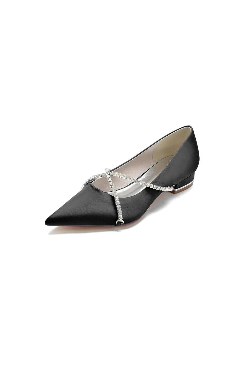 Pointed Toe Rhinestone Strap Kitten Heels
