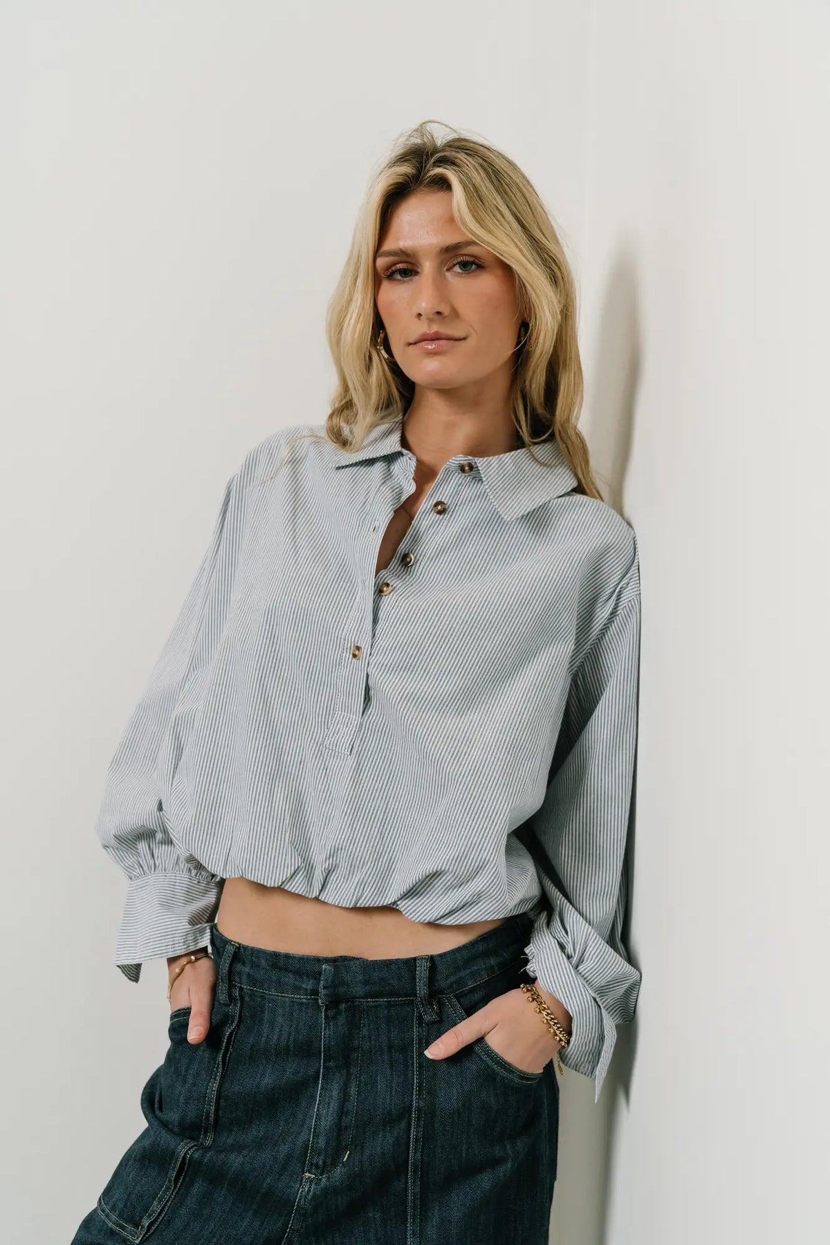 Rayna Striped Collared Top in Blue FINAL SALE