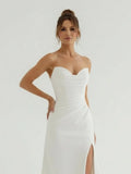 Mermaid Strapless Satin Long Wedding Dress With Slit