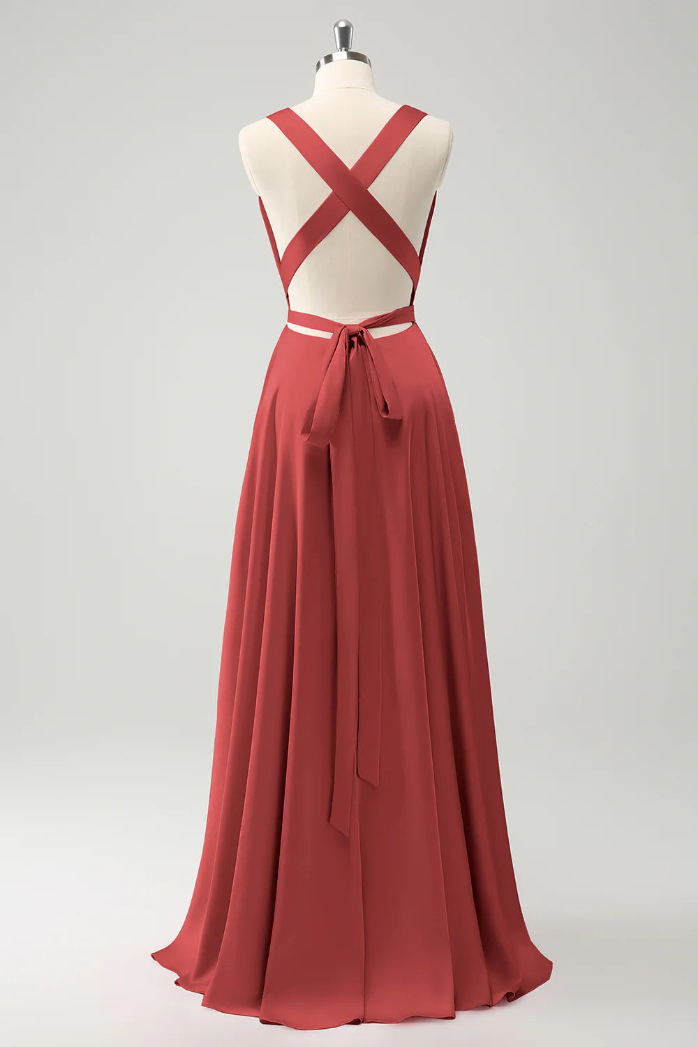 Burgundy A Line Deep V Neck Backless Long Bridesmaid Dress with Slit