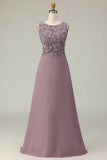2 Piece Dusk A Line Appliqued Long Mother of the Bride Dress with Cape