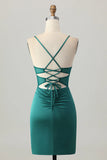 Dark Green Spaghetti Straps Corset Tight Short Satin Homecoming Dress