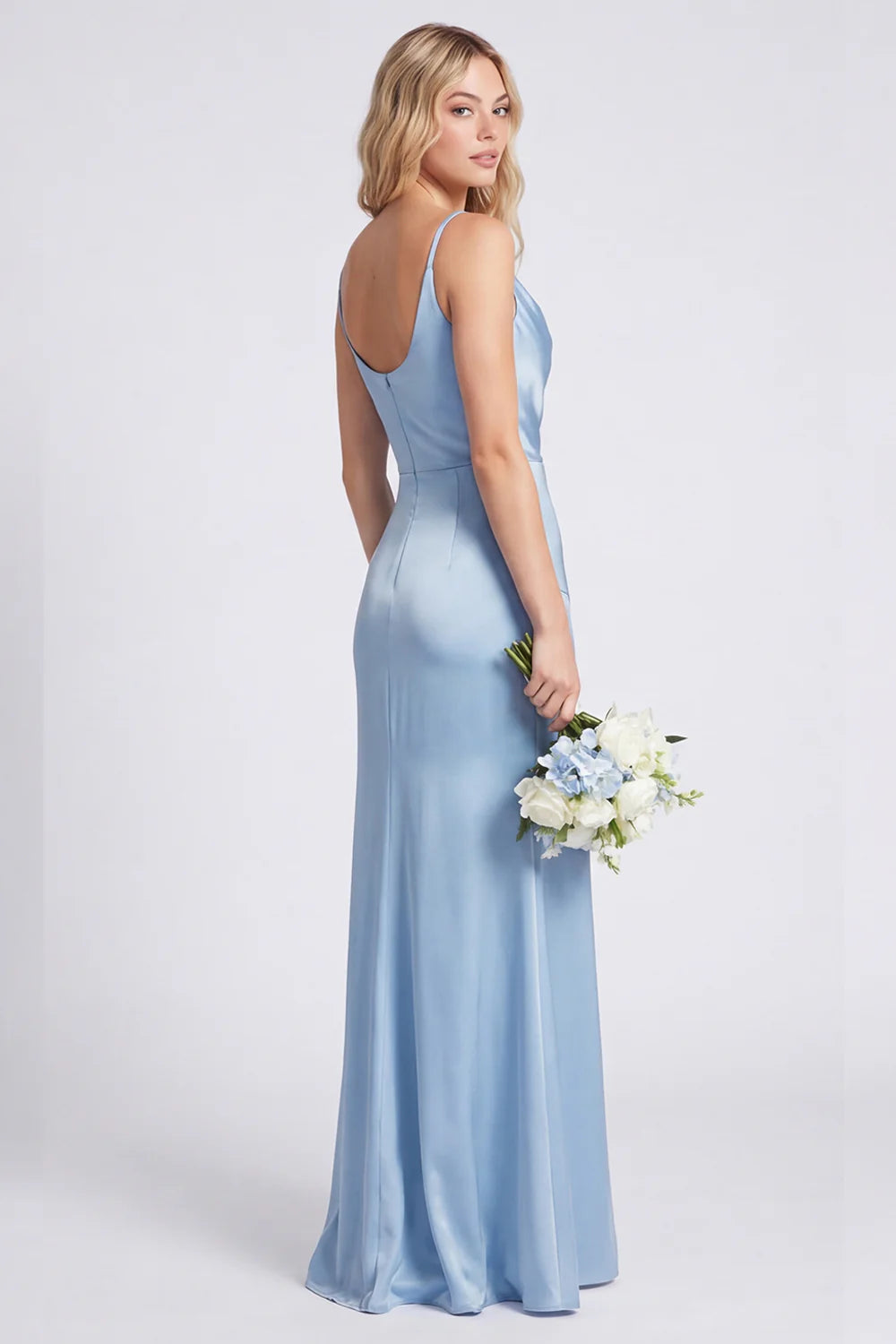 Satin Mermaid Eucalyptus Bridesmaid Dress with Slit