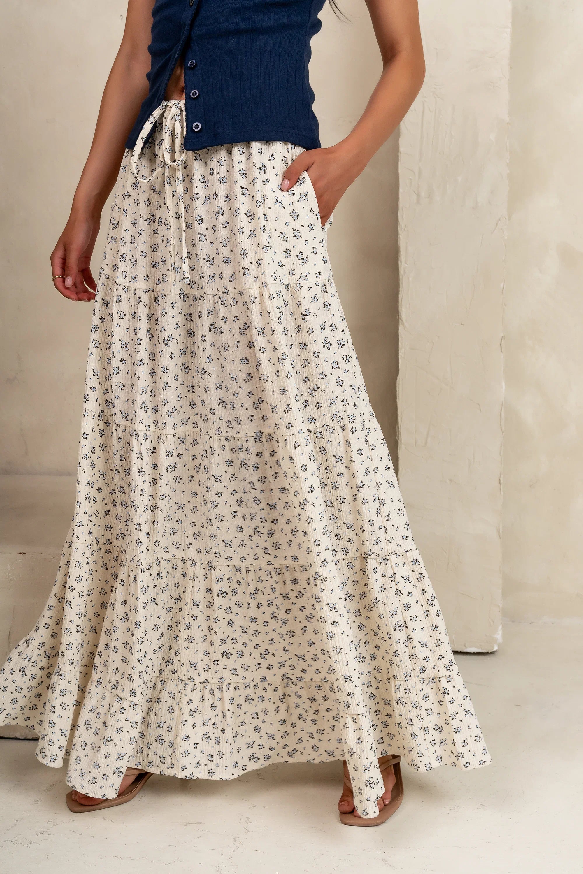 Marlee Floral Maxi Skirt in Cream FINAL SALE