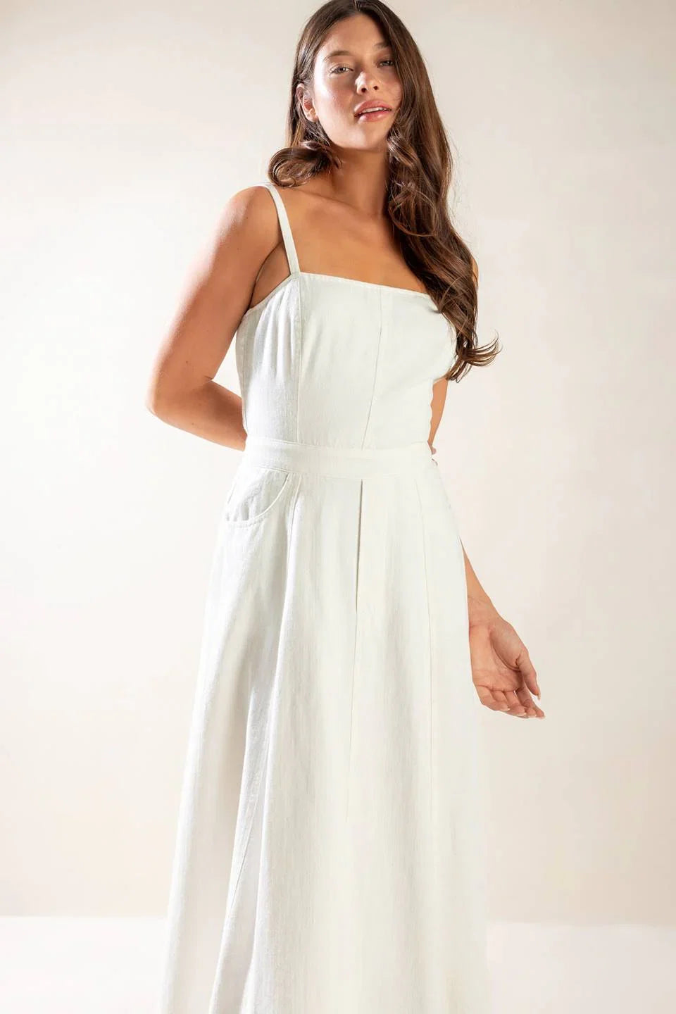 LETS GO FOR A WALK WHITE LACE UP BACK MIDI DRESS