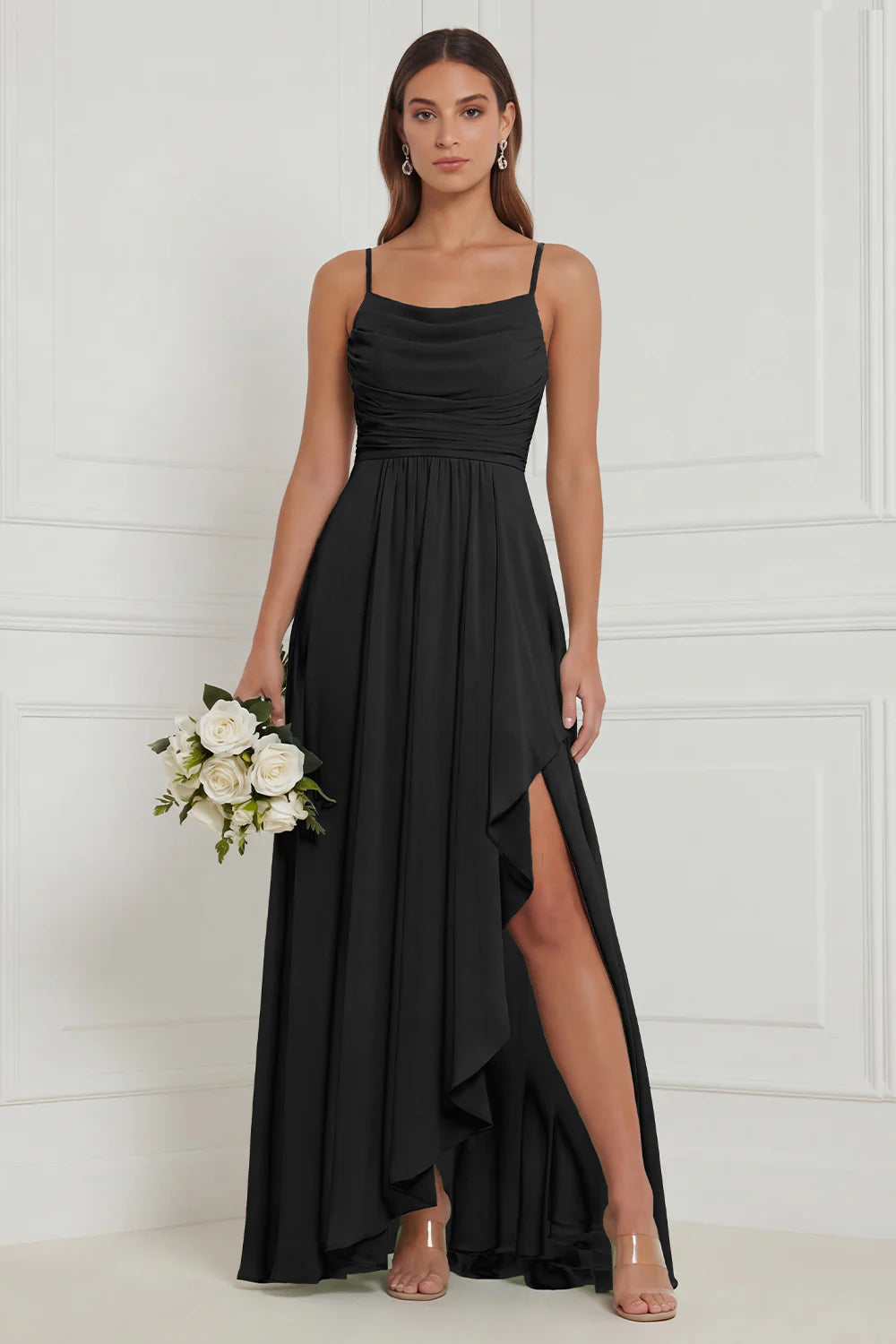 Sage Ruffle A Line Bridesmaid Dress with Slit