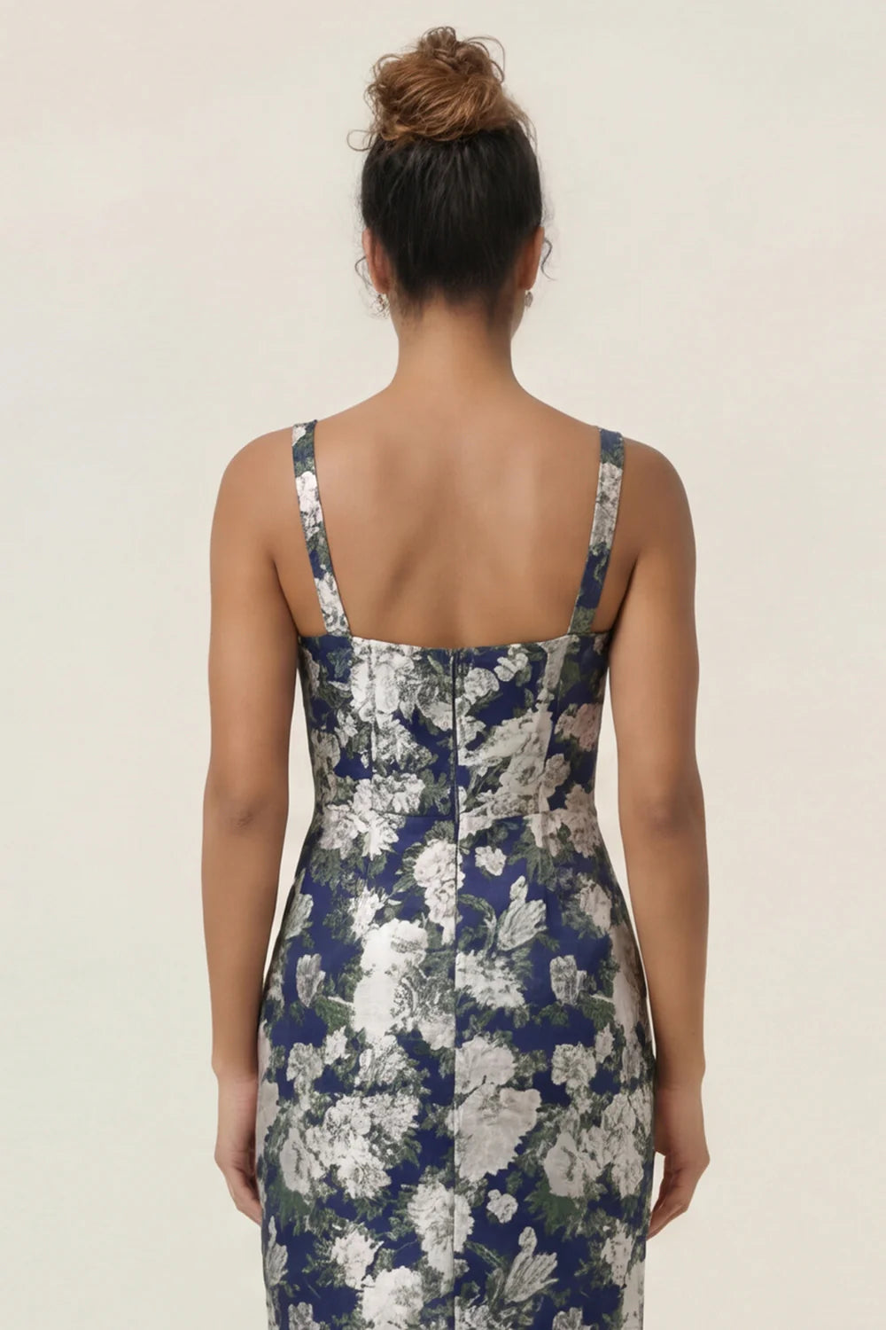 Lilac Flower Sheath Square Neck Ankle Length Wedding Guest Dress