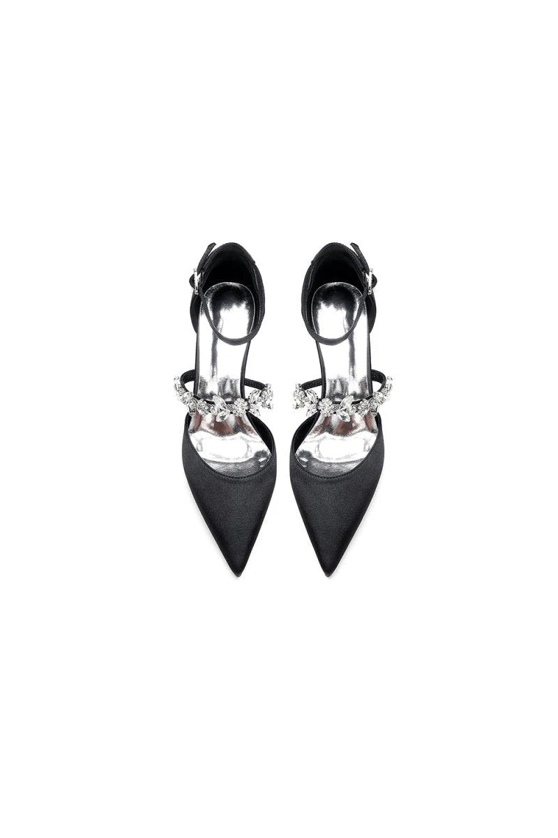 Pointed Toe Rhinestone Ankle Straps High Heels