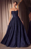 Quinn Gown Long Strapless Glitter A line Dress