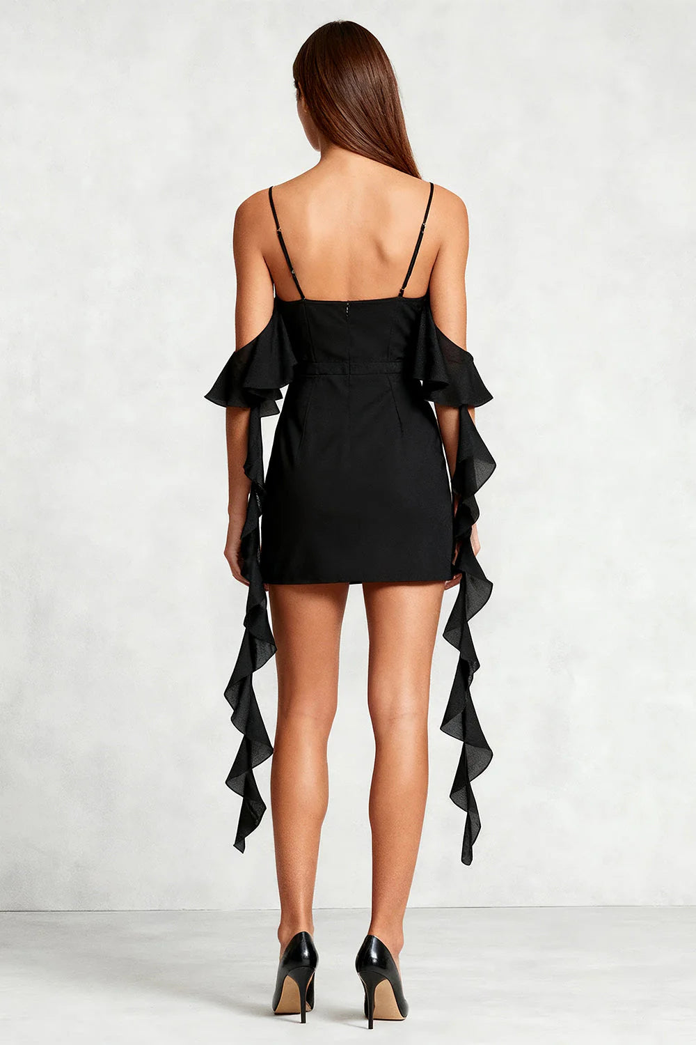 Bodycon Ruffled Cold Shoulder Little Black Dress