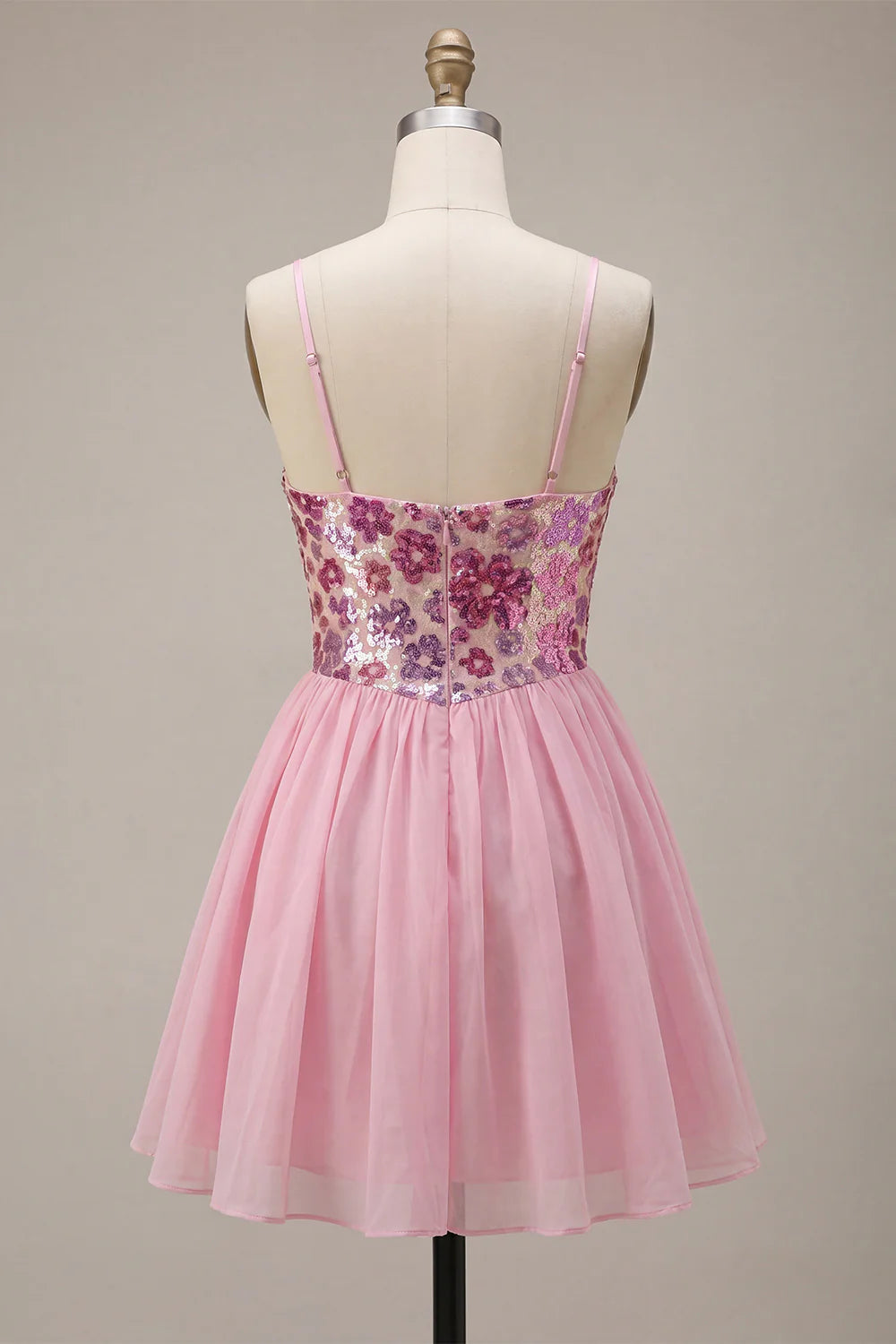Pink Floral A Line Sequin Short Homecoming Dress