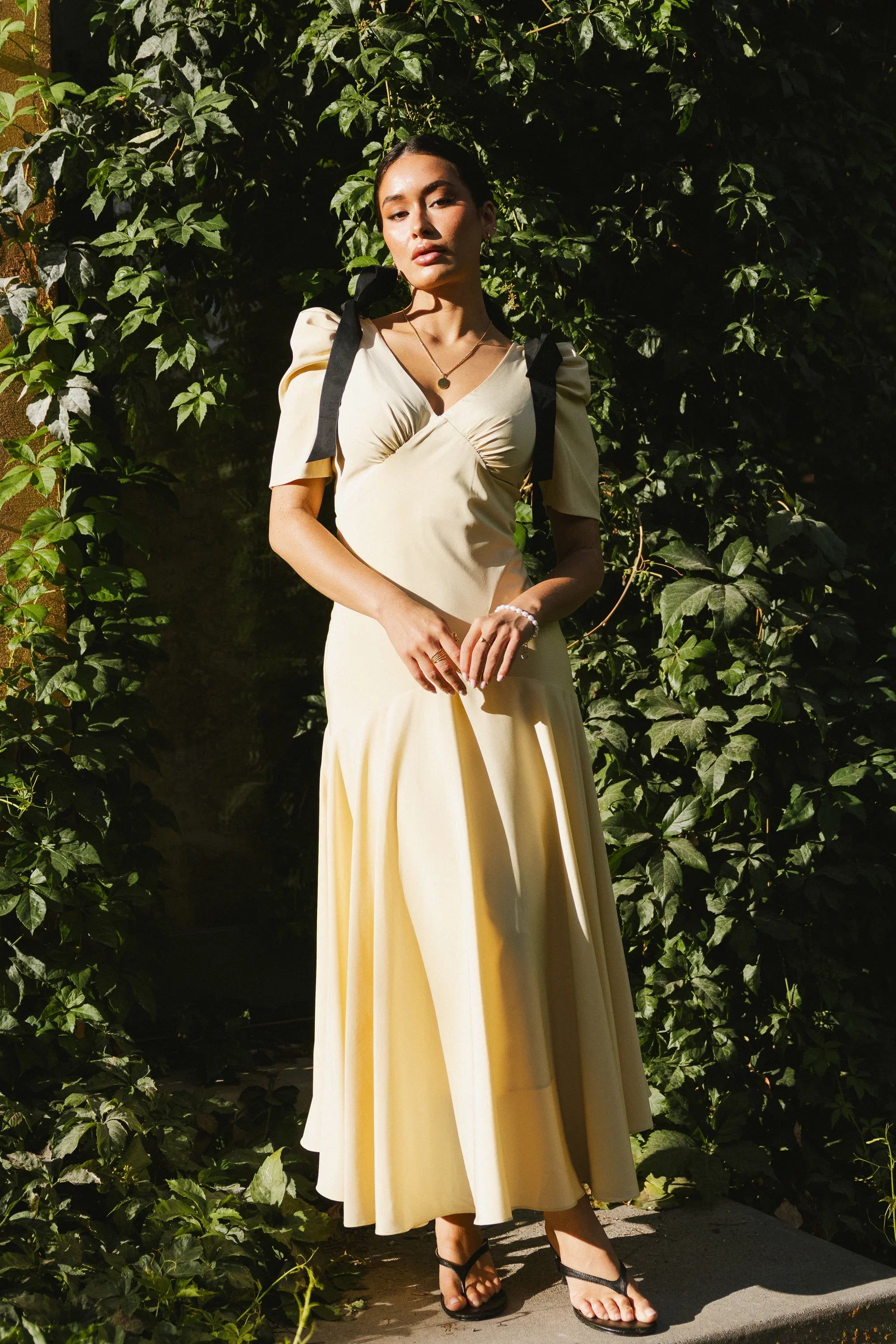 Nellie Drop Waist Maxi Dress in Yellow