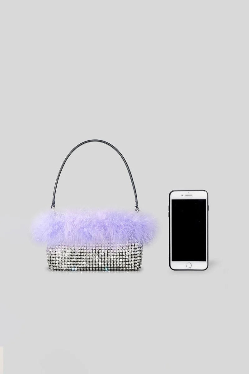 Womens Feather Rhinestones Evening Bagutte Bags