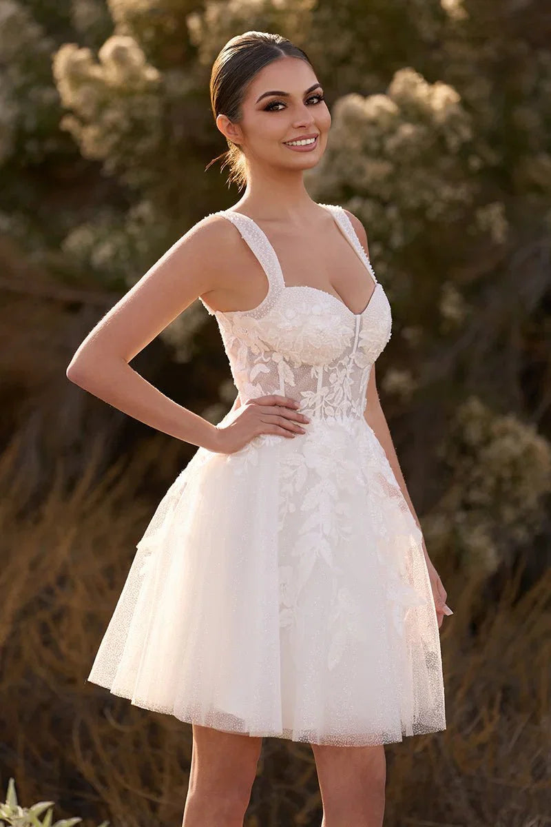 Unqiue A Line Sweetheart Sequin Short Wedding Dress with Appliques