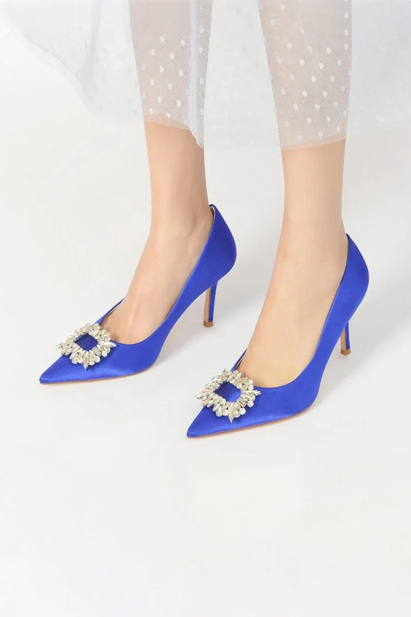 Cocktail Pointed Toe Crystal Satin High Heels