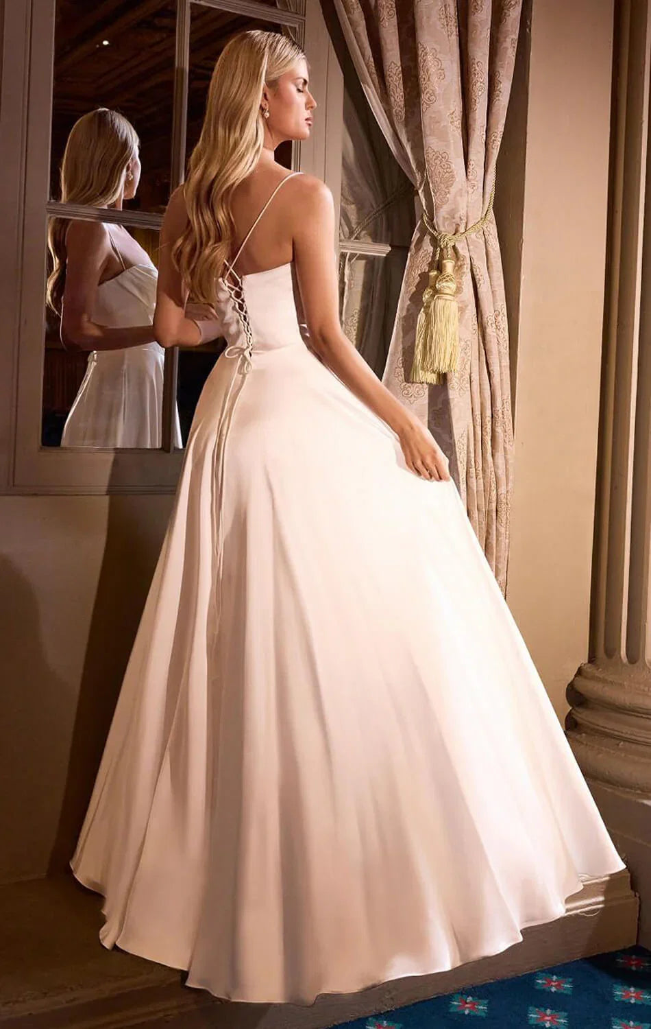 COSIMA GOWN LUXE SATIN A LINE CORSET DRESS OFF WHITE