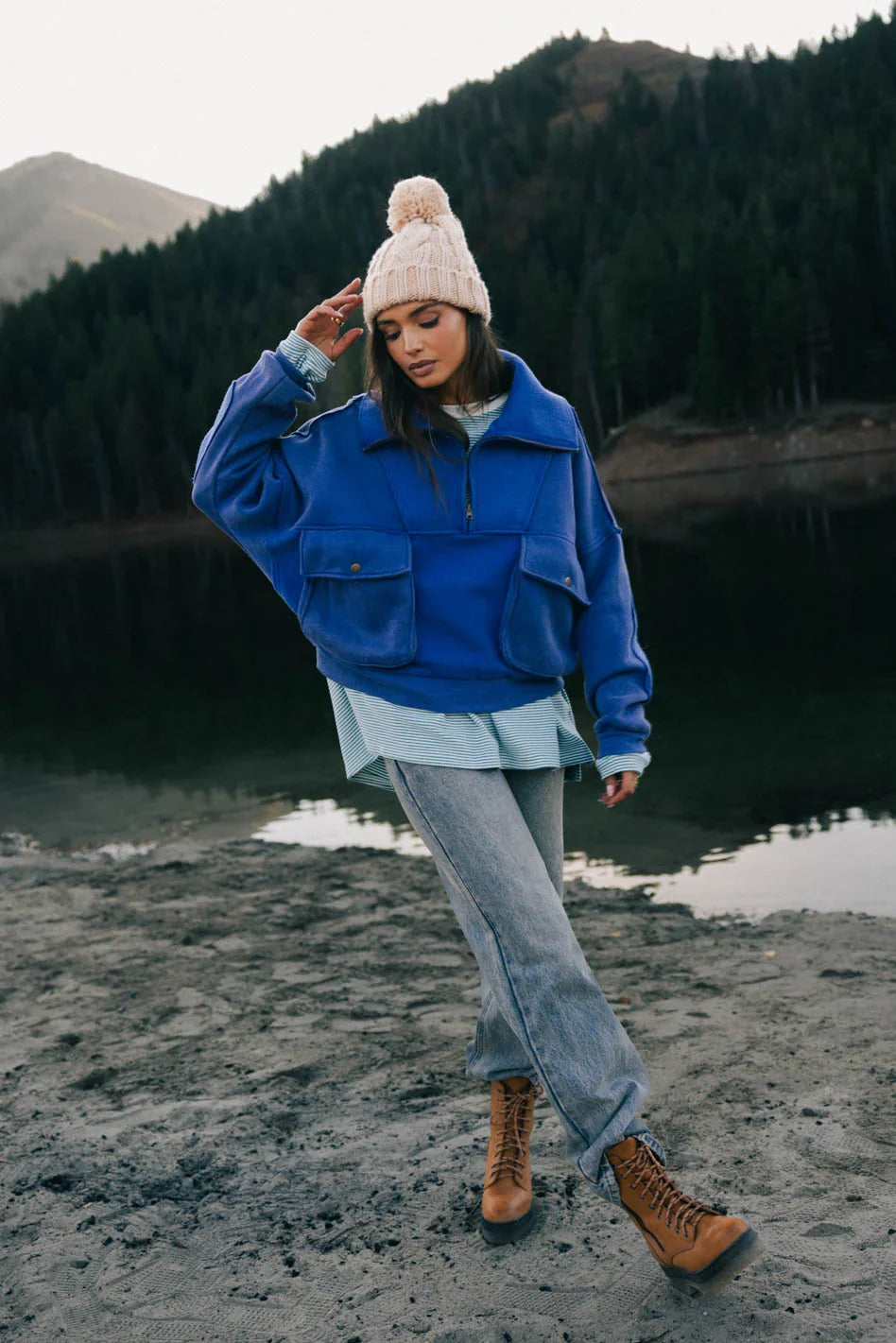 Mickey Half Zip Sweatshirt in Blue FINAL SALE