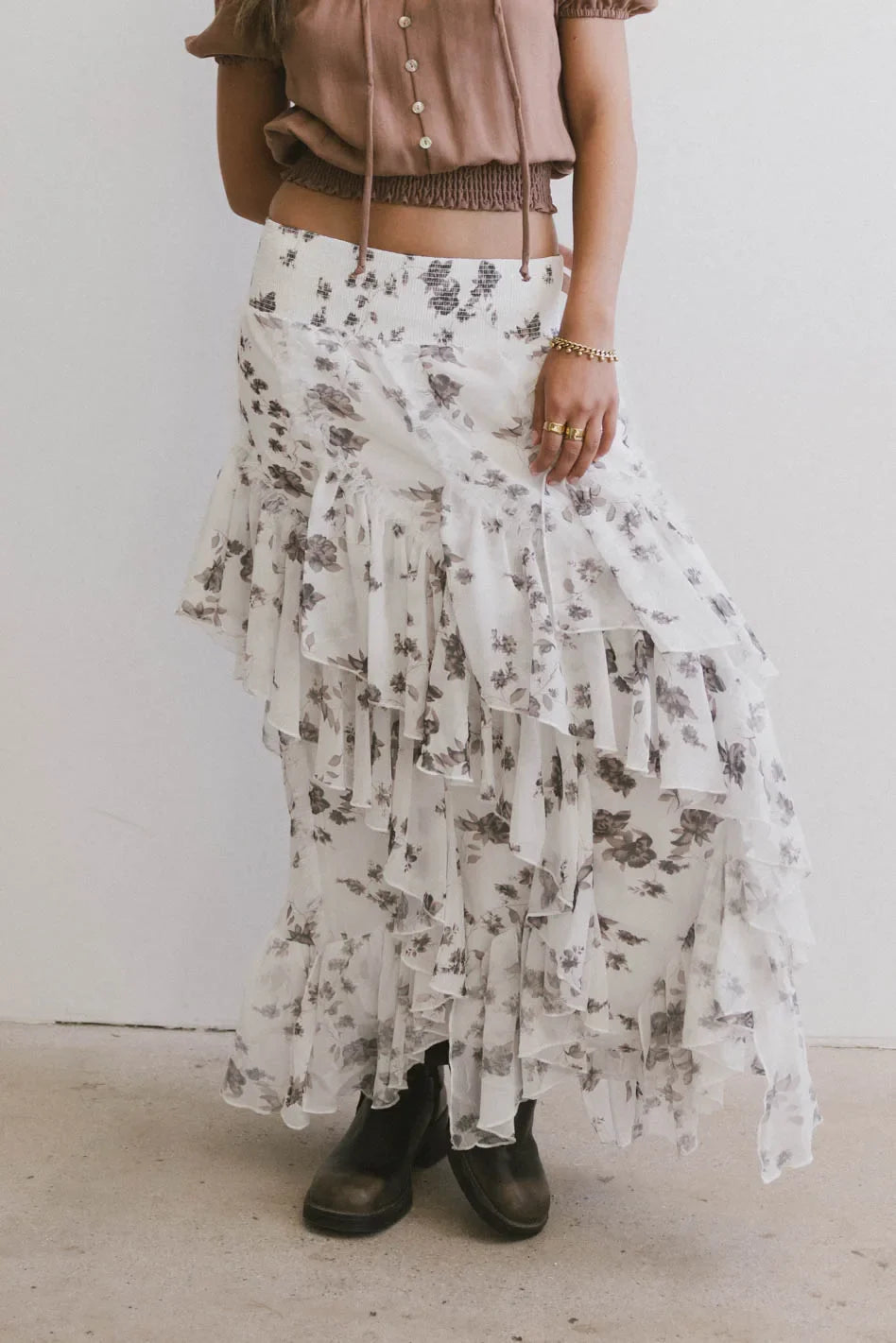 Emerson Ruffled Maxi Skirt in White FINAL SALE