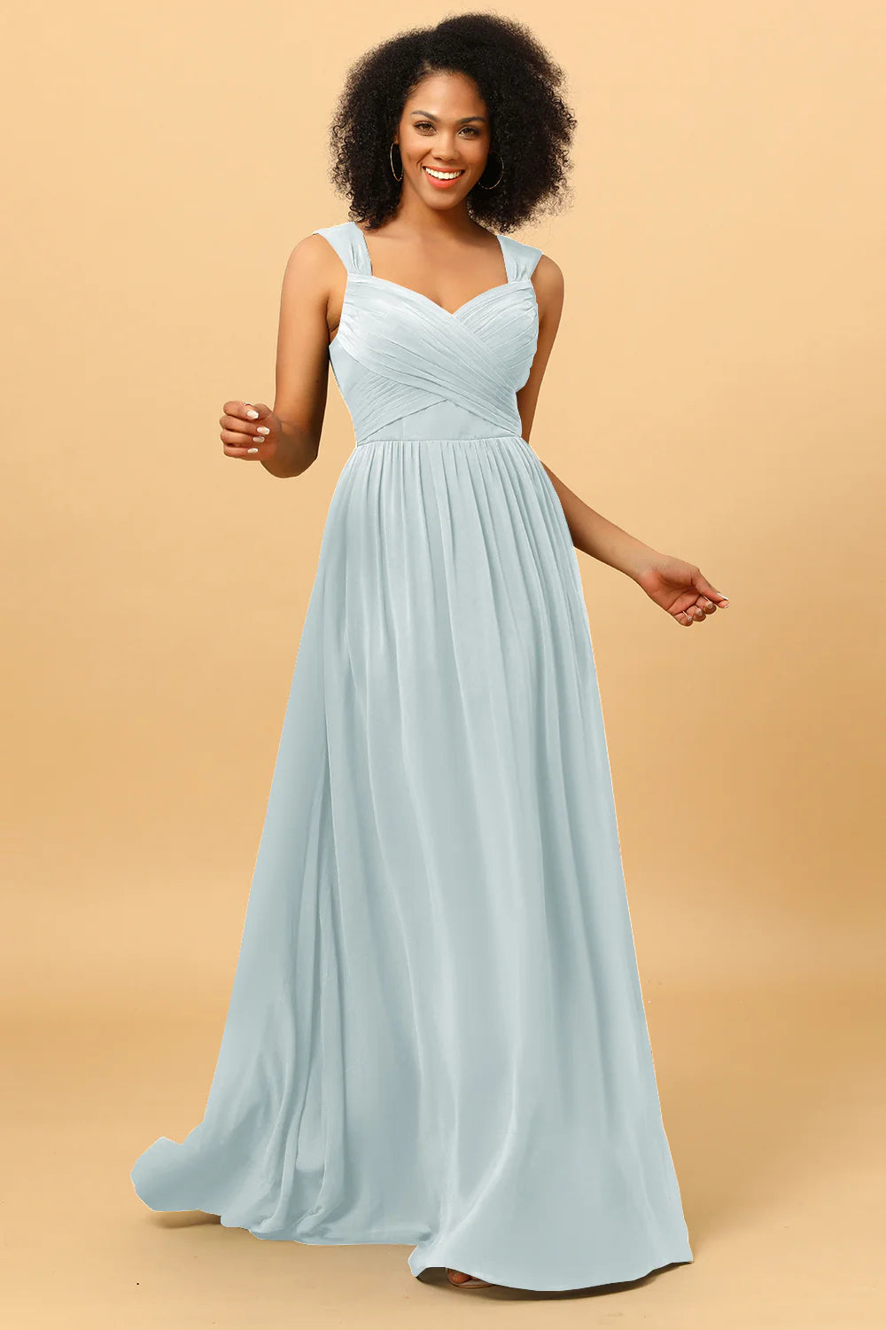 A Line Sweetheart Chiffon Floor Length Bridesmaid Dress with Heart Shaped Open Back