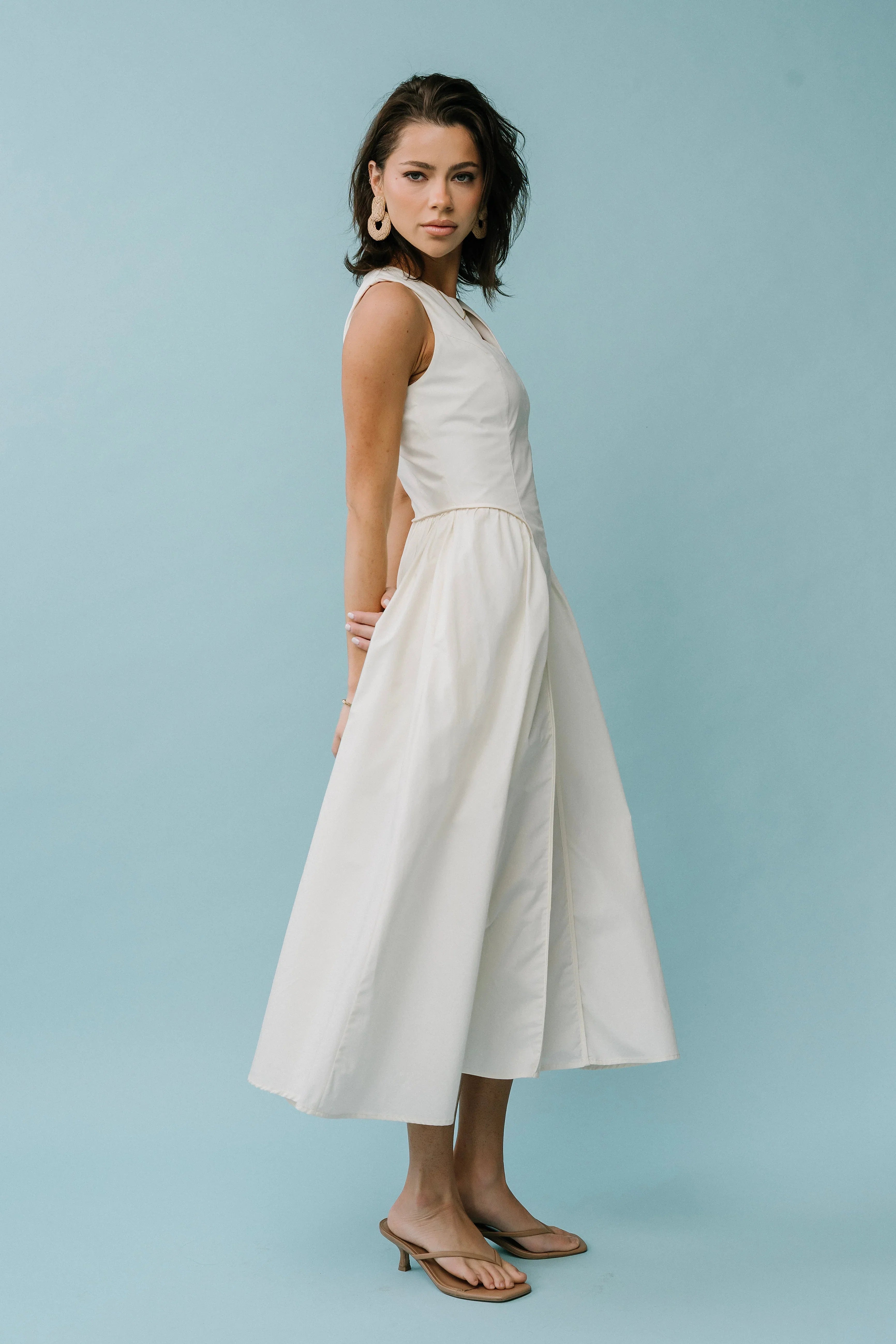 Jaynie Midi Dress in Cream