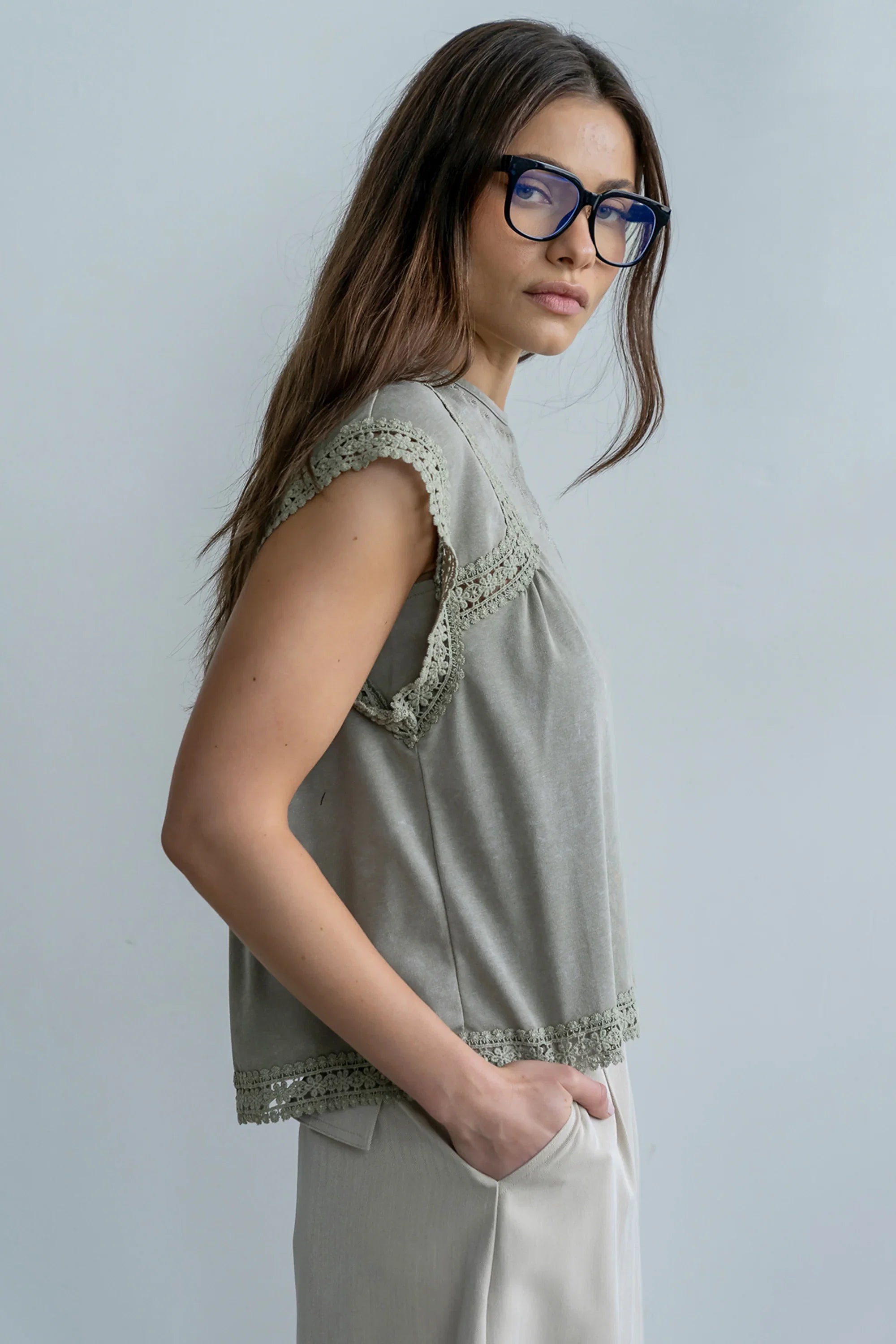 Maisey Embroidered Top in Green