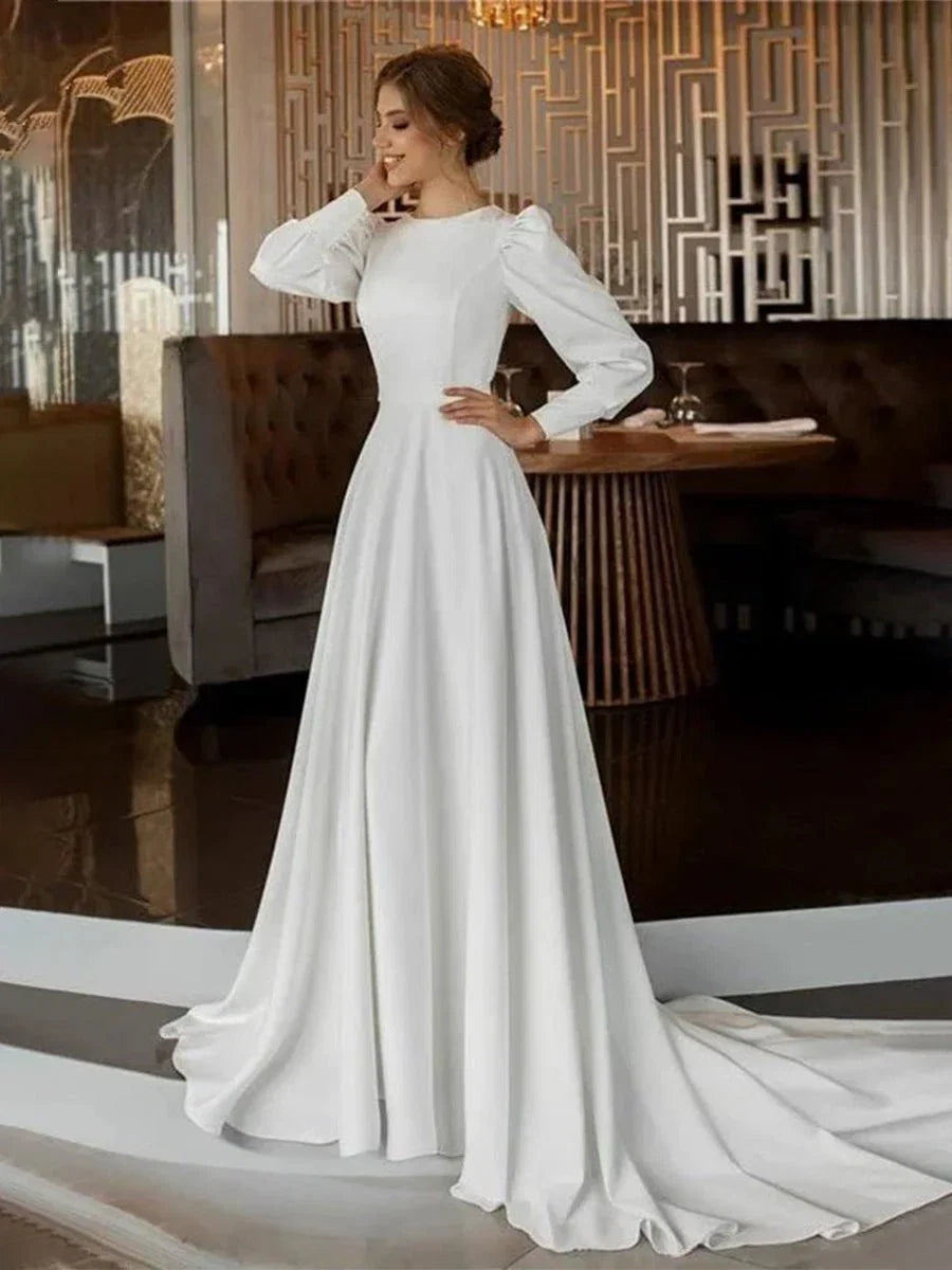 Modest A Line Long Sleeves Wedding Dress Vintage Gown