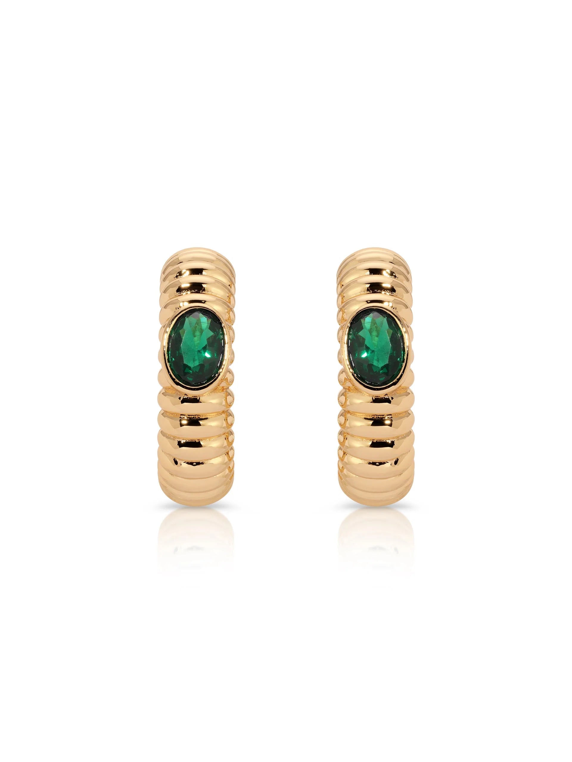 Ribbed Emerald Large Hoops
