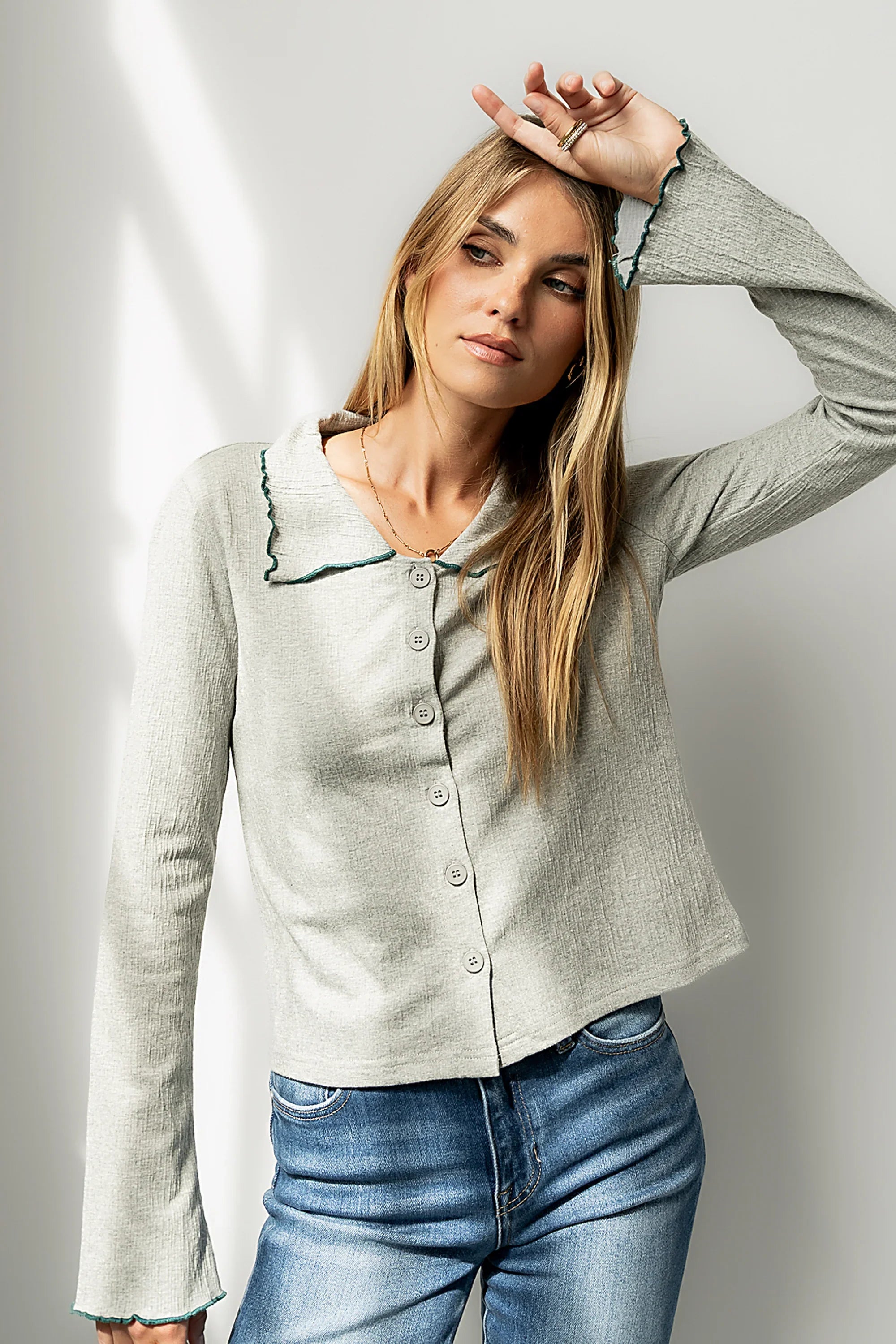 Jazmine Contrast Top in Grey FINAL SALE