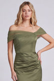 Olive Off the Shoulder Mermaid Satin Maxi Dress