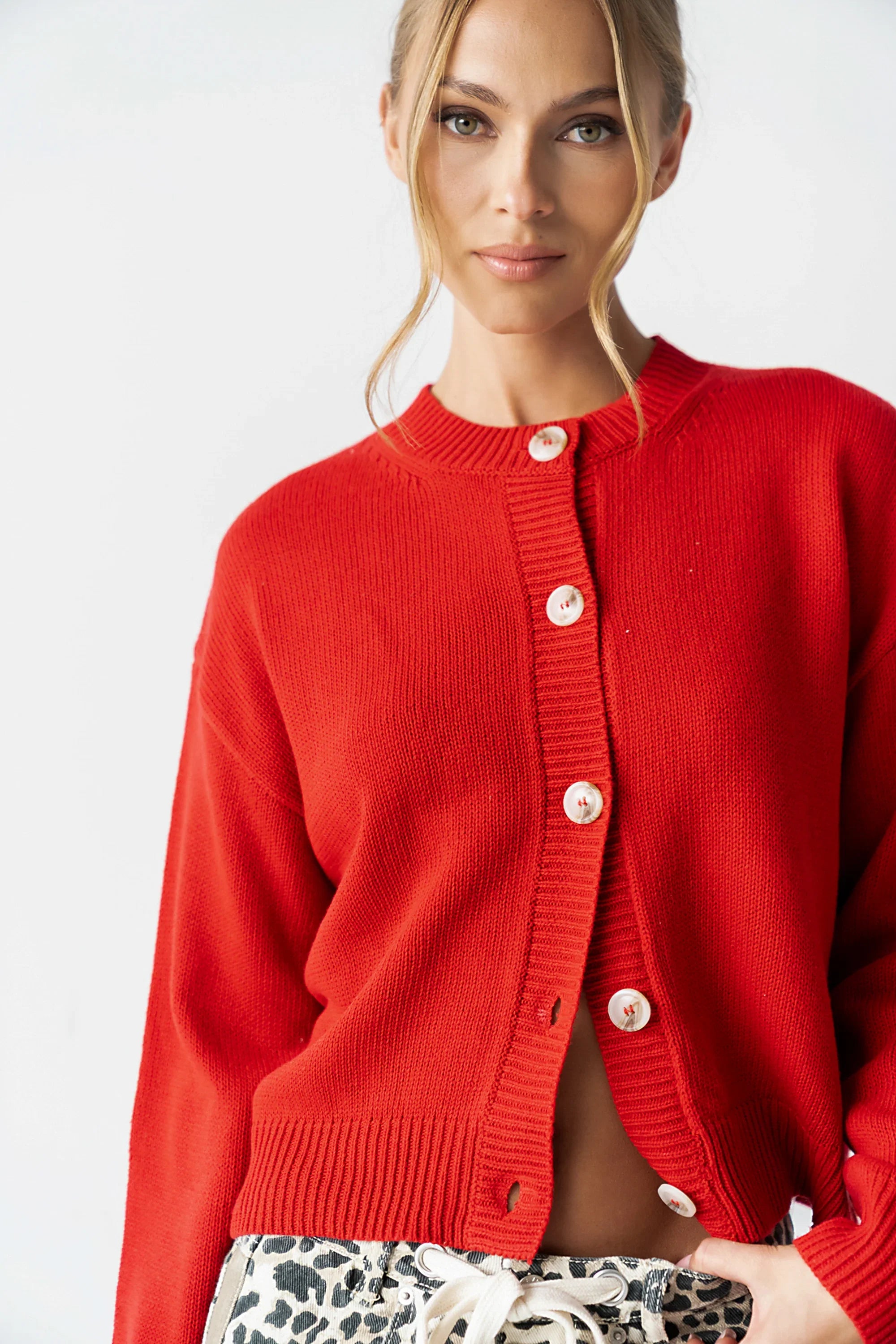 Kasen Knit Cardigan in Red FINAL SALE