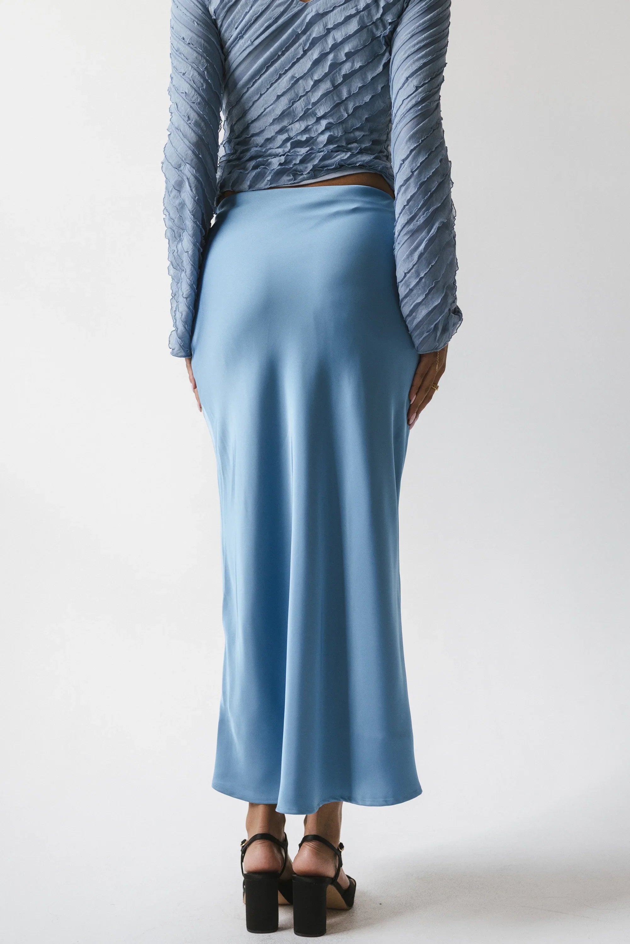 Tory Satin Maxi Skirt in Blue