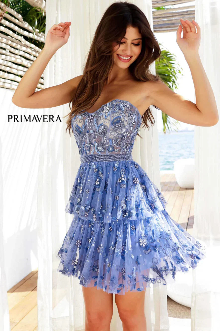 4263 Primavera Ruffle Skirt Short Beaded Dress