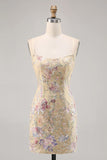 Apricot Spaghetti Straps Bodycon Sequins Homecoming Dress