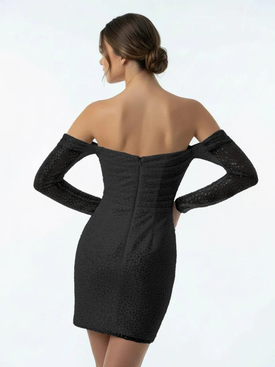 Chic Short Sequined Backless Wedding Dress With Long Detachable Sleeves
