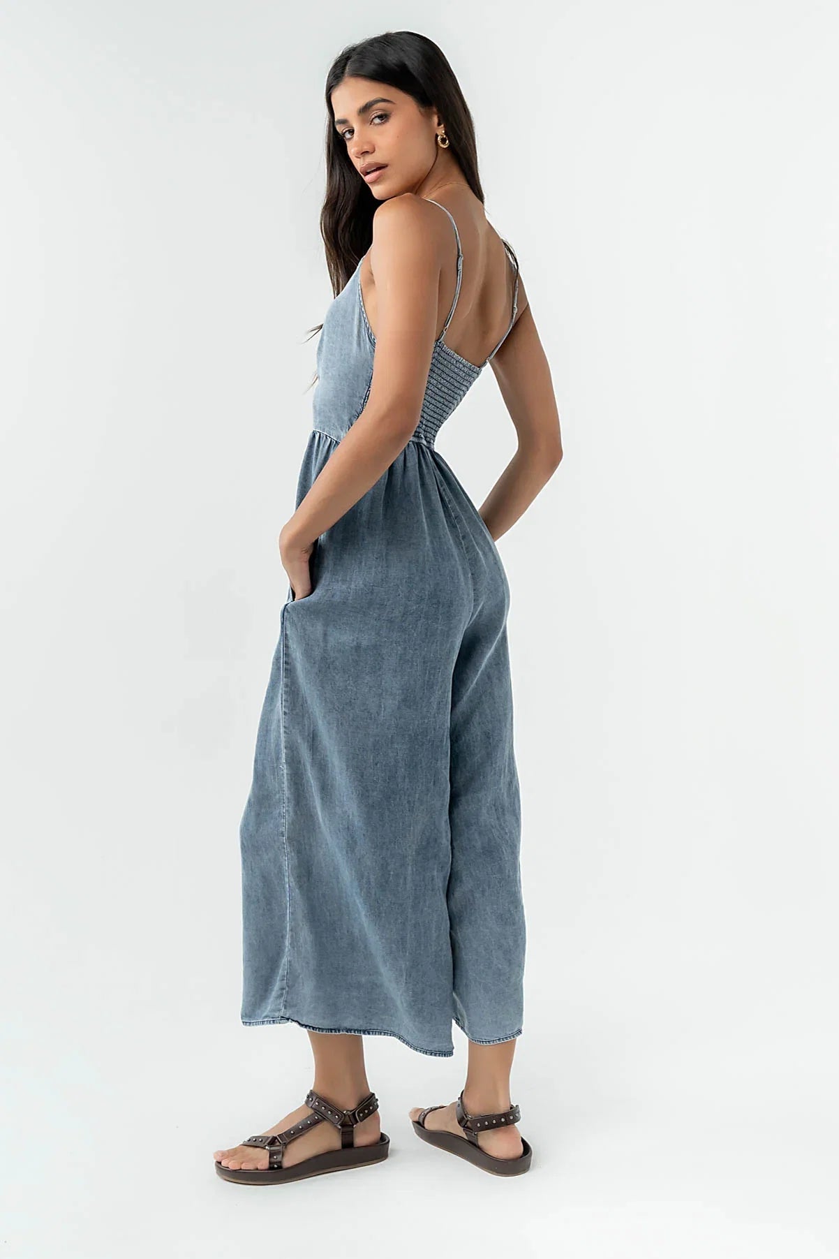 Khloe Cropped Denim Jumpsuit