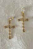 LUV AJ Bezel Stone Cross Studs