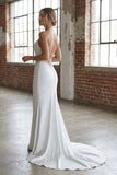 Mermaid Satin White Spaghetti Straps Wedding Dresses With Lace Up Back