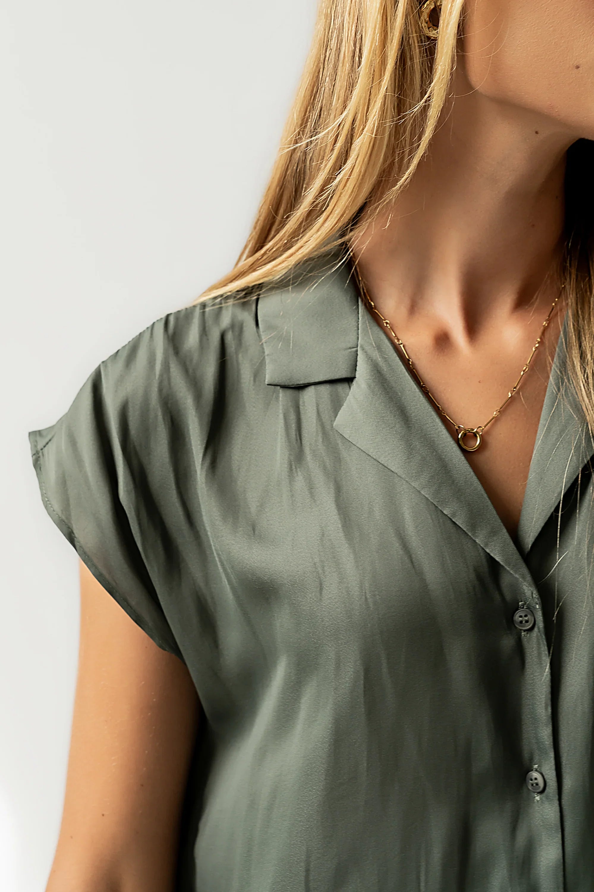Poppy Collared Blouse in Green FINAL SALE