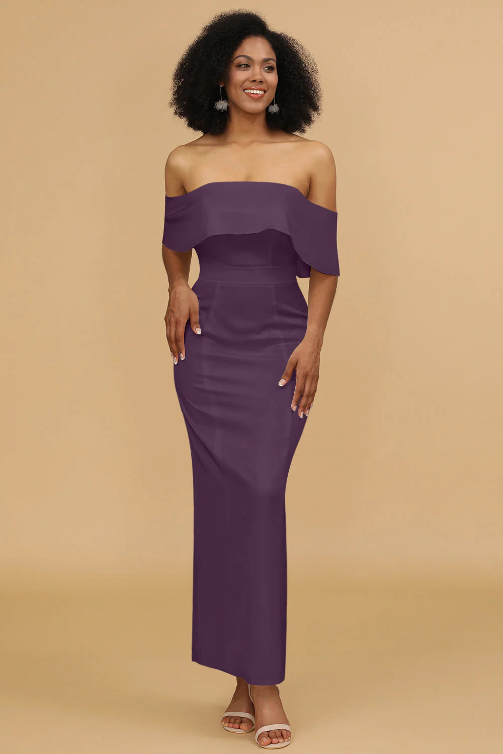 Mermaid Off the Shoulder Floor Length Satin Bridesmaid Dress
