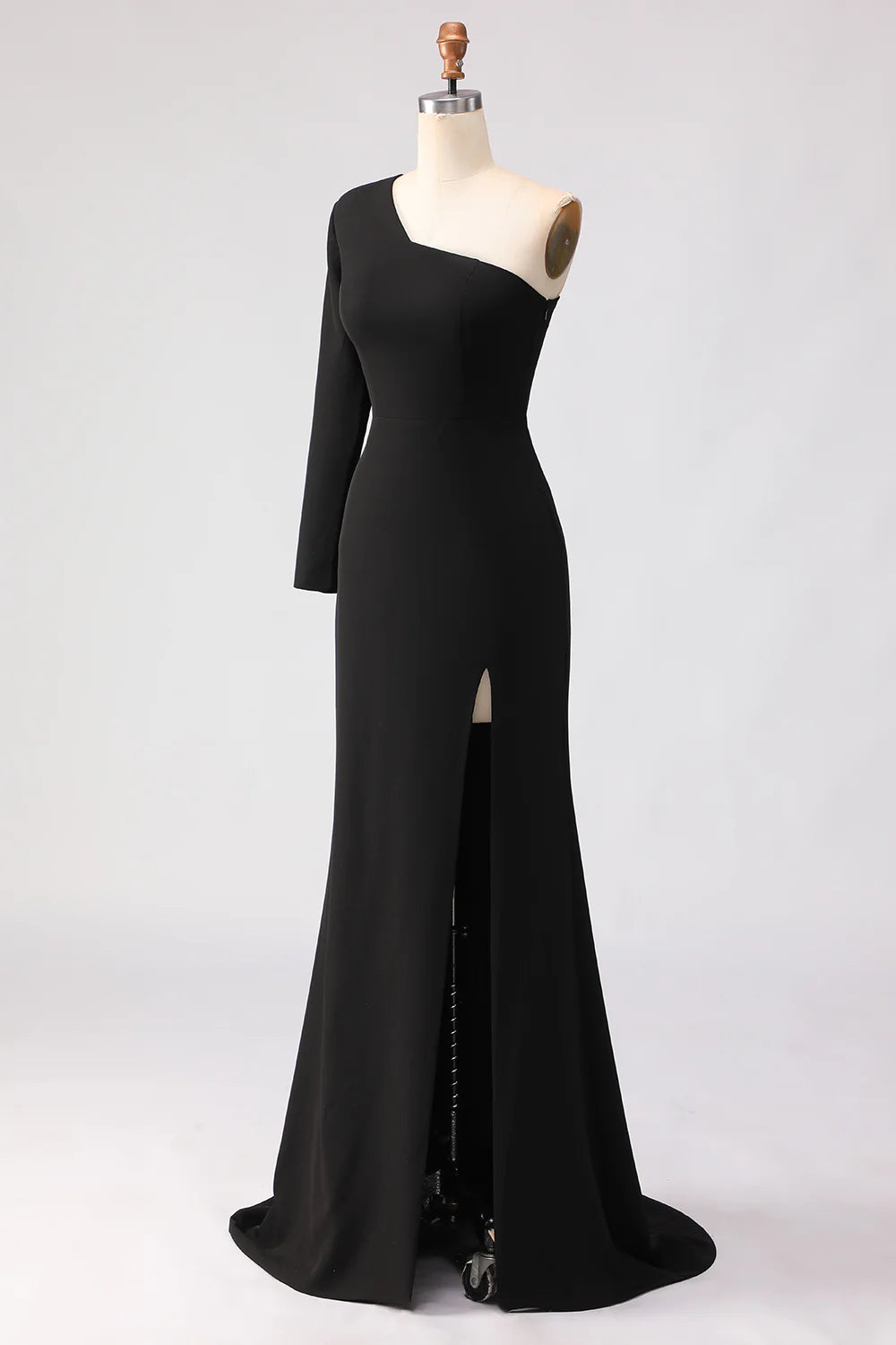 Black One Shoulder Mermaid Long Sleeve Mother of the Bride Dress with Slit