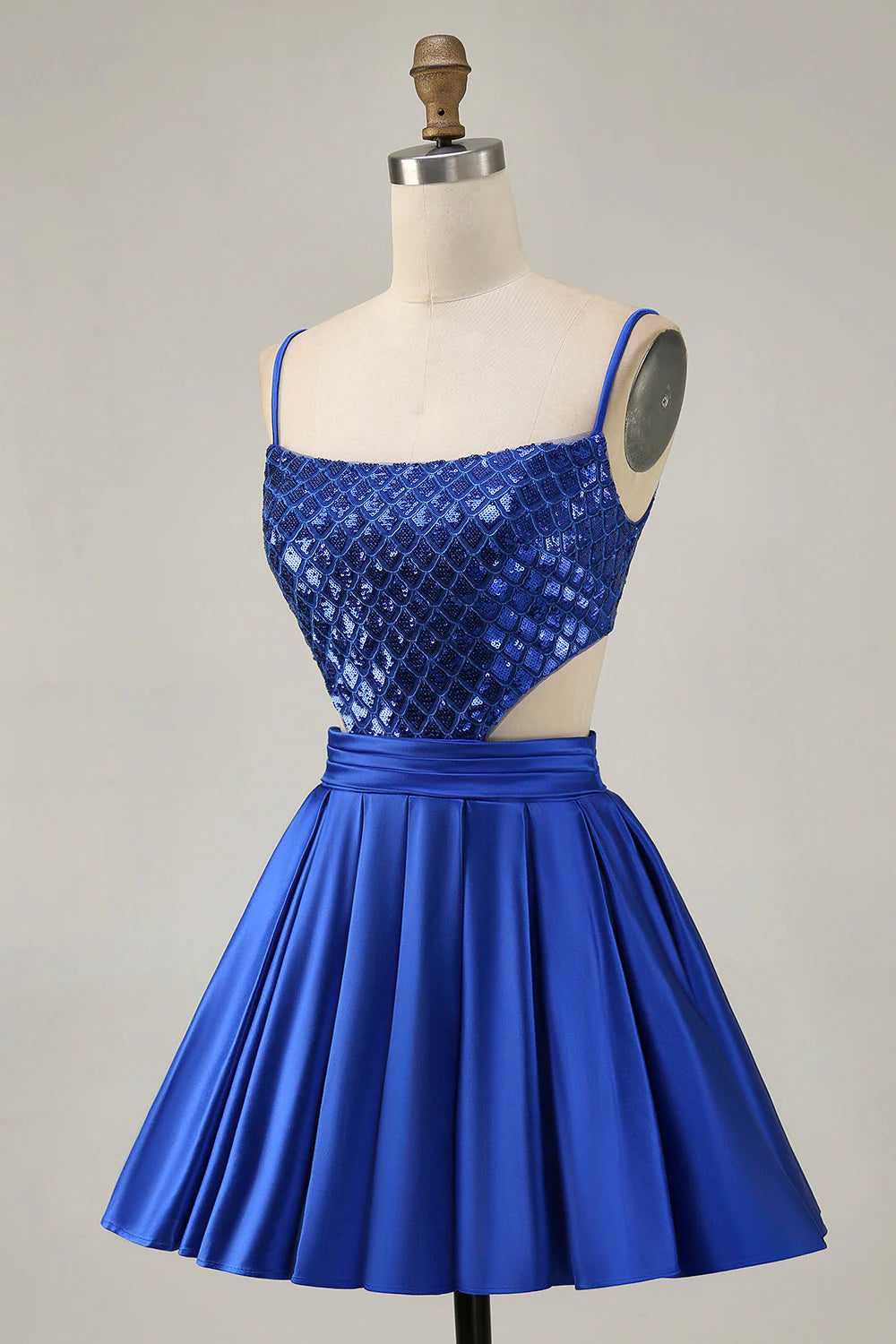 Sparkly Royal Blue A Line Cut Out Sequins Short Homecoming Dress
