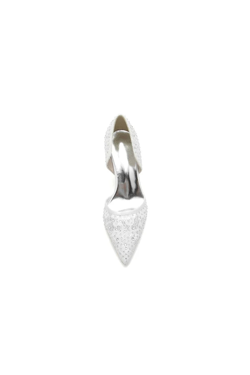 Pointed Toe Beaded Lace Wedding Stiletto Heels