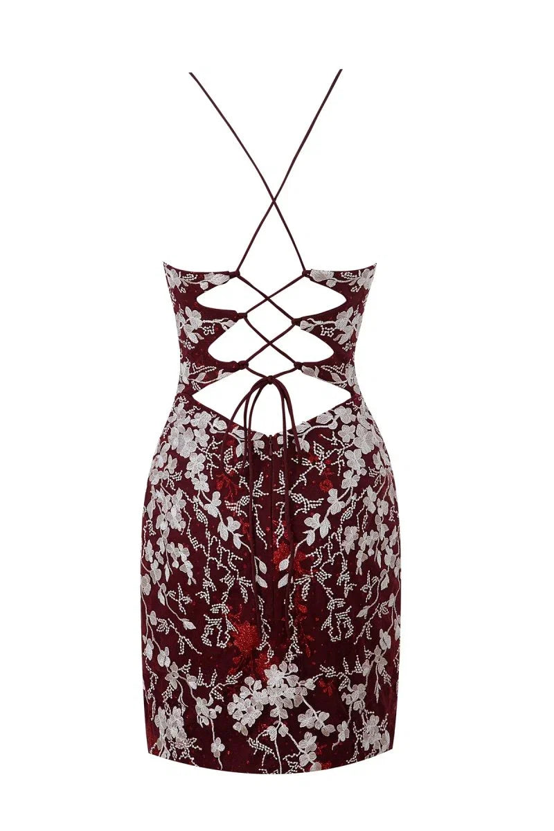 Sheath Short Spaghetti Straps Lace Homecoming Dress