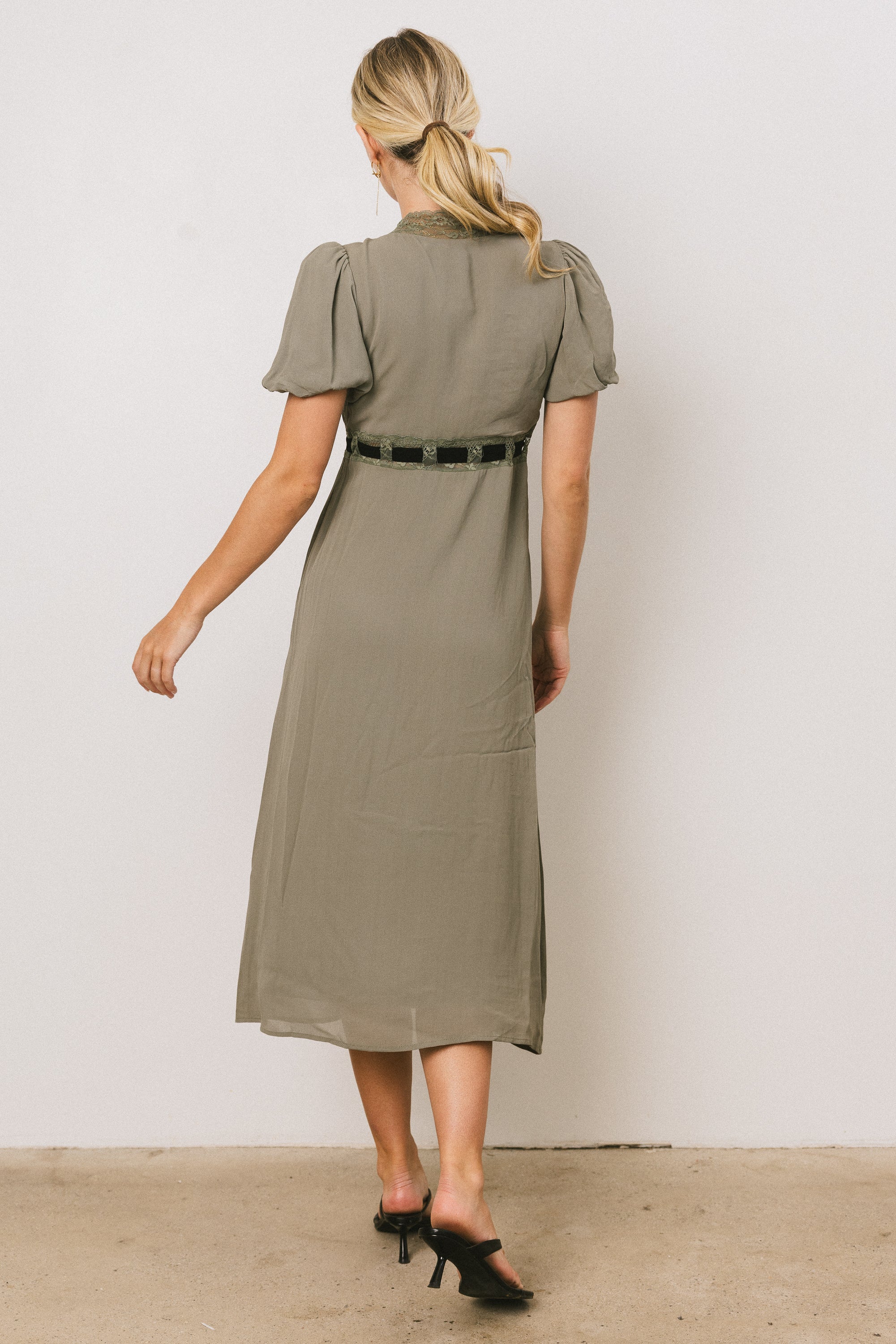 Selah Lace Trim Midi Dress in Sage FINAL SALE